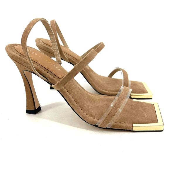 Good American Standout Square Open Toe Heels Suede Beige Size 7 NIB GA022S-E - Picture 1 of 8
